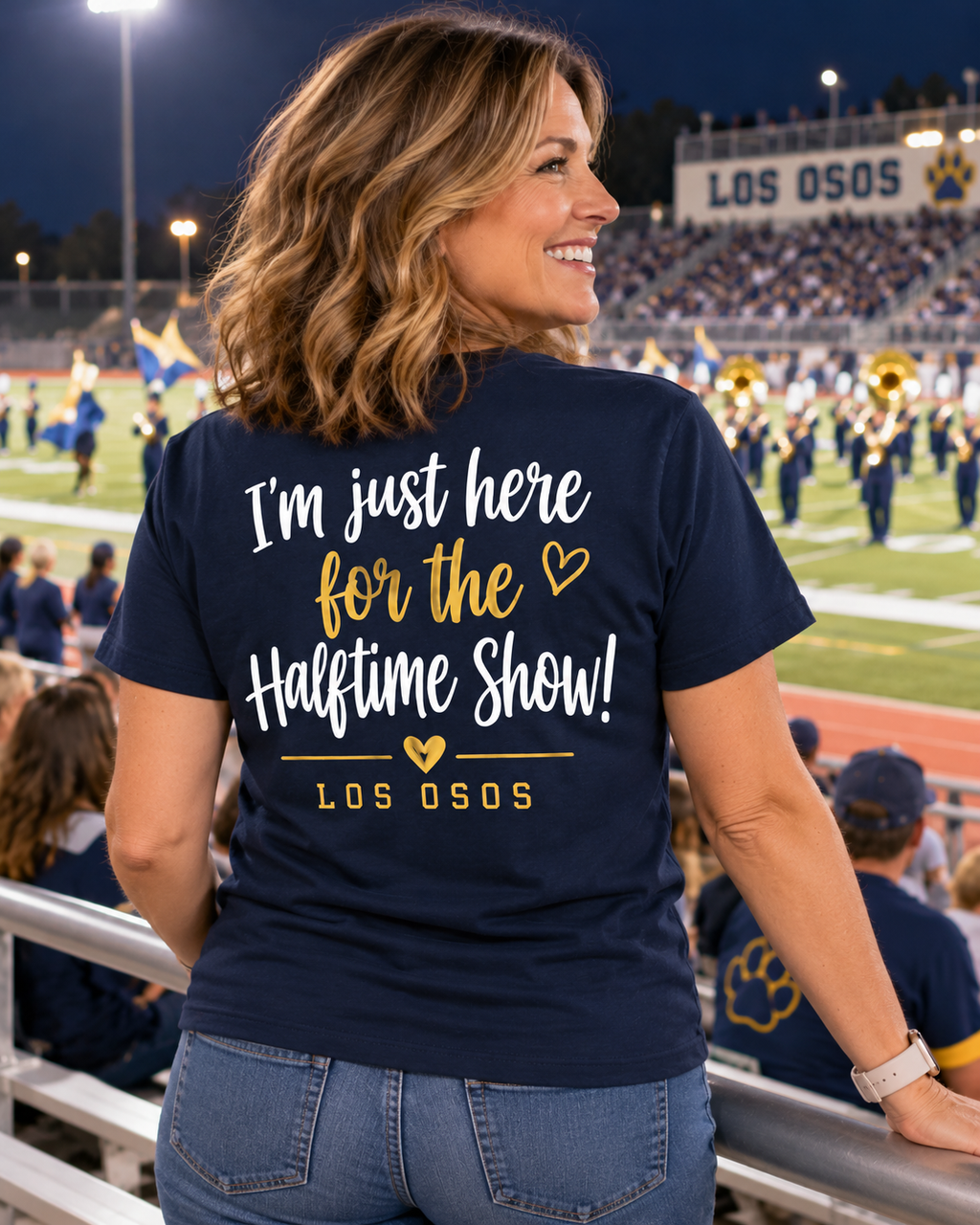 Los Osos Brass Mom Tee – Here for the Halftime Show